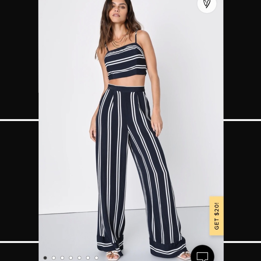 Lulus Navy & White Two Piece Jumpsuit